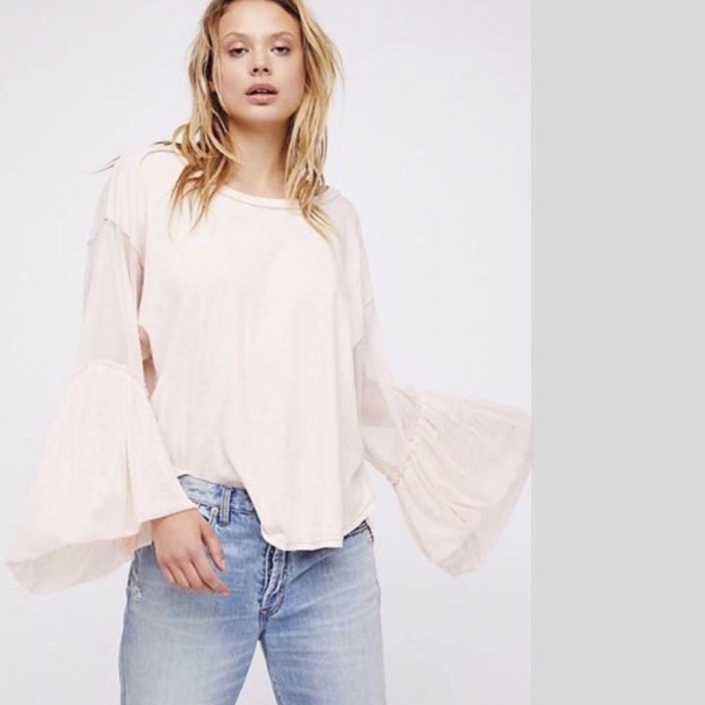 Free People Balletcore Peach Bell Sleeve Romantic Prairie Soft Girl Top